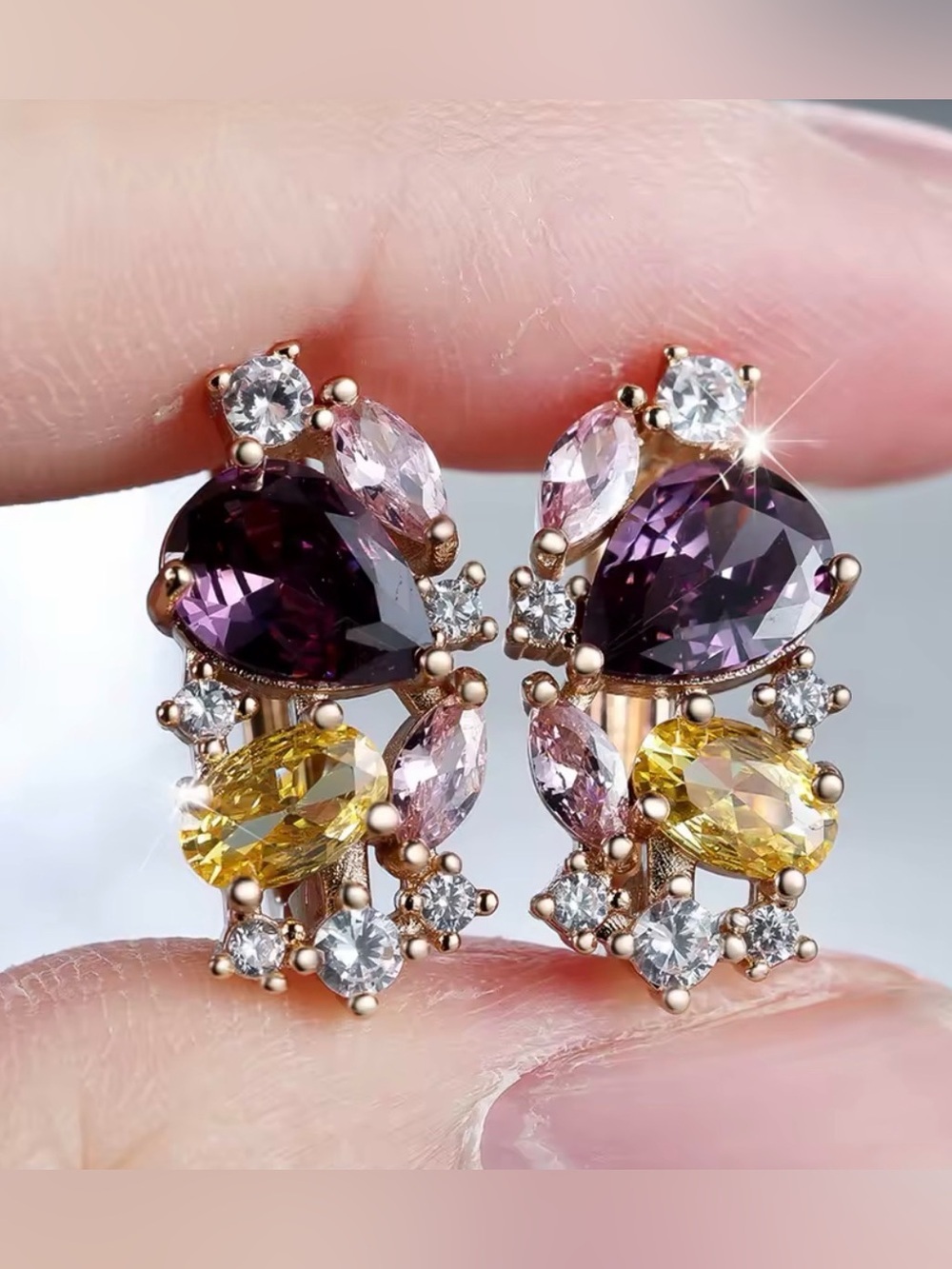 Multicolor Crystal Cluster Stud Earrings.